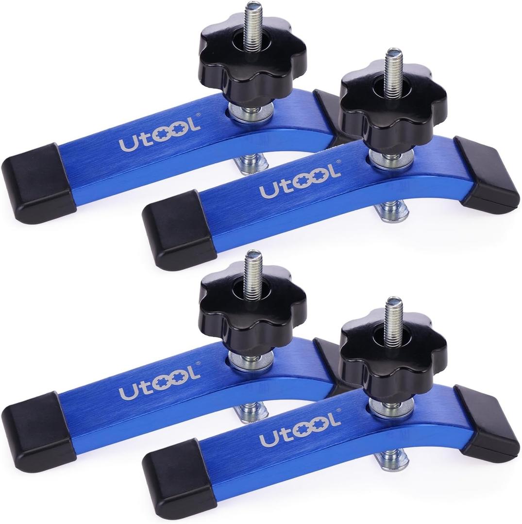 UTOOL 4 Pack T-Track Hold Down Clamps Kit with 3-1/2" T-Bolts, 6-1/3" L x 1-1/5" Width, Heavy Duty Anodized Clamps for Woodworking, Starlight Blue
