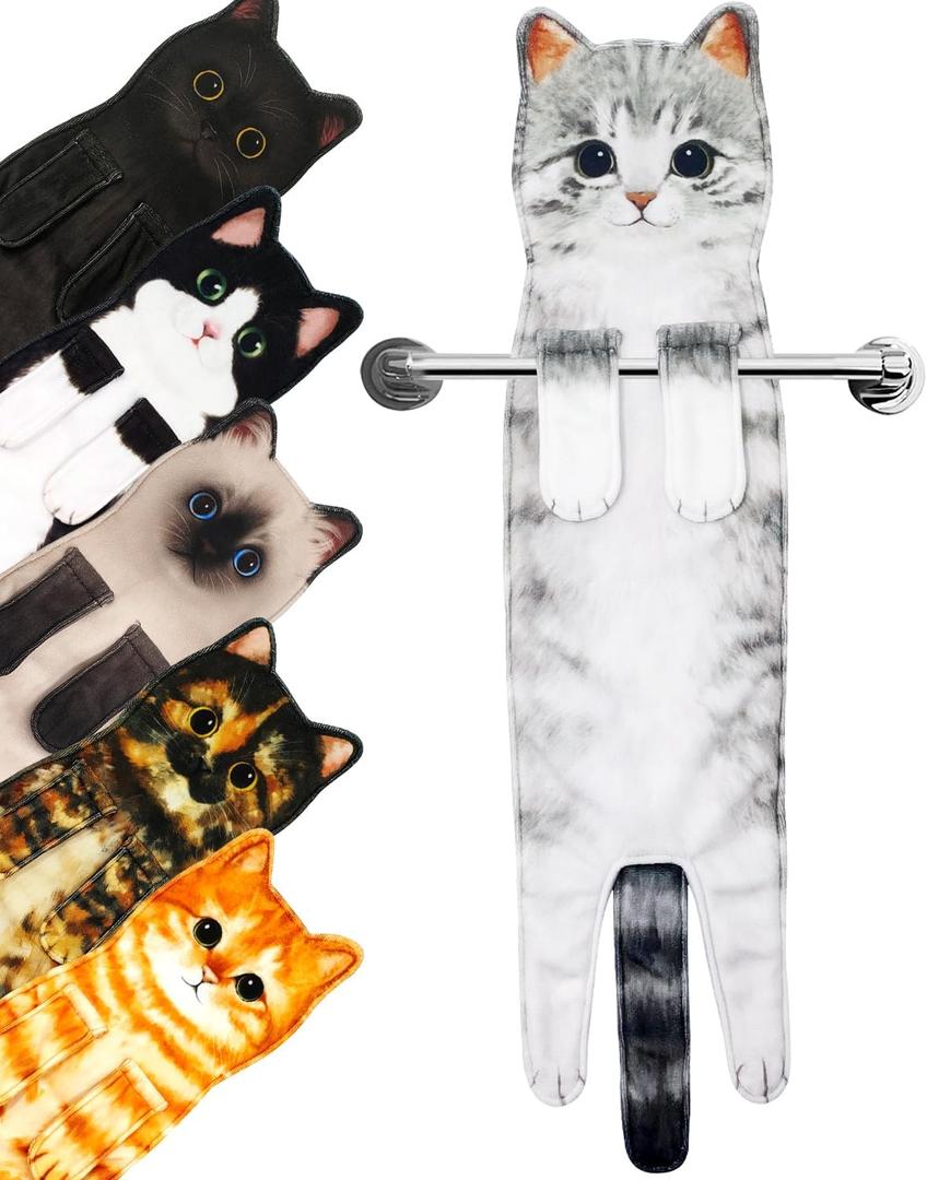 PAT JUUMG Funny Cat Hand Towels for Bathroom Kitchen Decor Towel,Cute Decorative Hanging Face Towels,Super Absorbent Soft, Housewarming Gift,Cat Lovers Gifts for Women (Grey Cat)