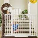 Cumbor 29.7-46" Baby Gate for Stairs, Toddler Safety Essentials for The House, Auto Close Dog Gate for Doorways, Mom's Choice Awards Winner-Easy Install Pressure Mounted Pet Gates for Dogs, White