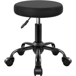 KKTONER Round Rolling Stool Height Adjustable Stool PU Leather Chair with Wheels Salon Spa Drafting stools Small (Black)