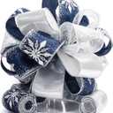 CT CRAFT LLC Blue Snowflake Christmas Tree Topper Bow 11" with 4 Ribbon Streamers x 3 Yards Long Each for Holidy Elegant Fancy Home Dcor Indoor