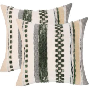 Tosleo Christmas Green 18x18 Pillow Covers Set of 2 Boho Throw Pillow Covers Striped Decorative Pillow Cases Accent Chenille Pillow Cases Farmhouse Cushion Case Accent Nuetral Textured Pillow Cover