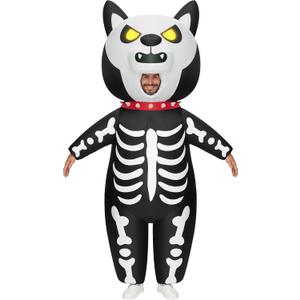 Spooktacular Creations Adults Inflatable Costumes, Light Up Eyes Skeleton Dog Inflatable Suit for Men, Full Body Puppy Blow Up Costumes for Halloween Cosplay Themed Parties, One Size