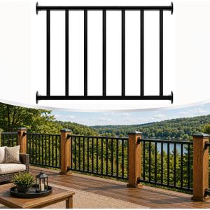 Porch and Deck Railing, 3ft W x 36in H Railing with Screws, Black Textured Powder Coating Rail System for Outdoor Decks, Porches and Balconies, Terraces, Gardens