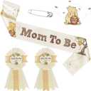 Classic Winnie Bear Baby Shower Decorations Mom to Be Sash Dad to Be Corsage Set, Neutral Vintage Pooh Bear Mommy to Be Sash Baby Shower Sash Set Winnie Gender Reveal Decorations Keepsake Gift