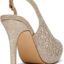 DREAM PAIRS Women's High Heels Platform Dress Rhinestones Peep Toe Pumps Shoes (8.5, Gold/Glitter)