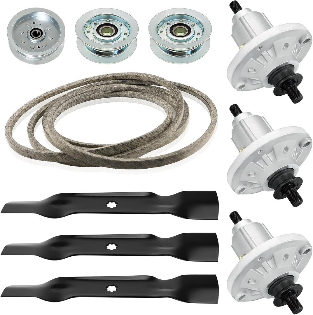 48 Inch Deck Rebuild Kit Replace for John Deere D140 D160 LA130 LA165 E140 E160, with 3 Spindles GY21098 GY20454, 3 Blades AM141035, 1 Idler GY20110, 2 Idlers GY20067, 1 Belt GX21833 with 141 1/2 Inch