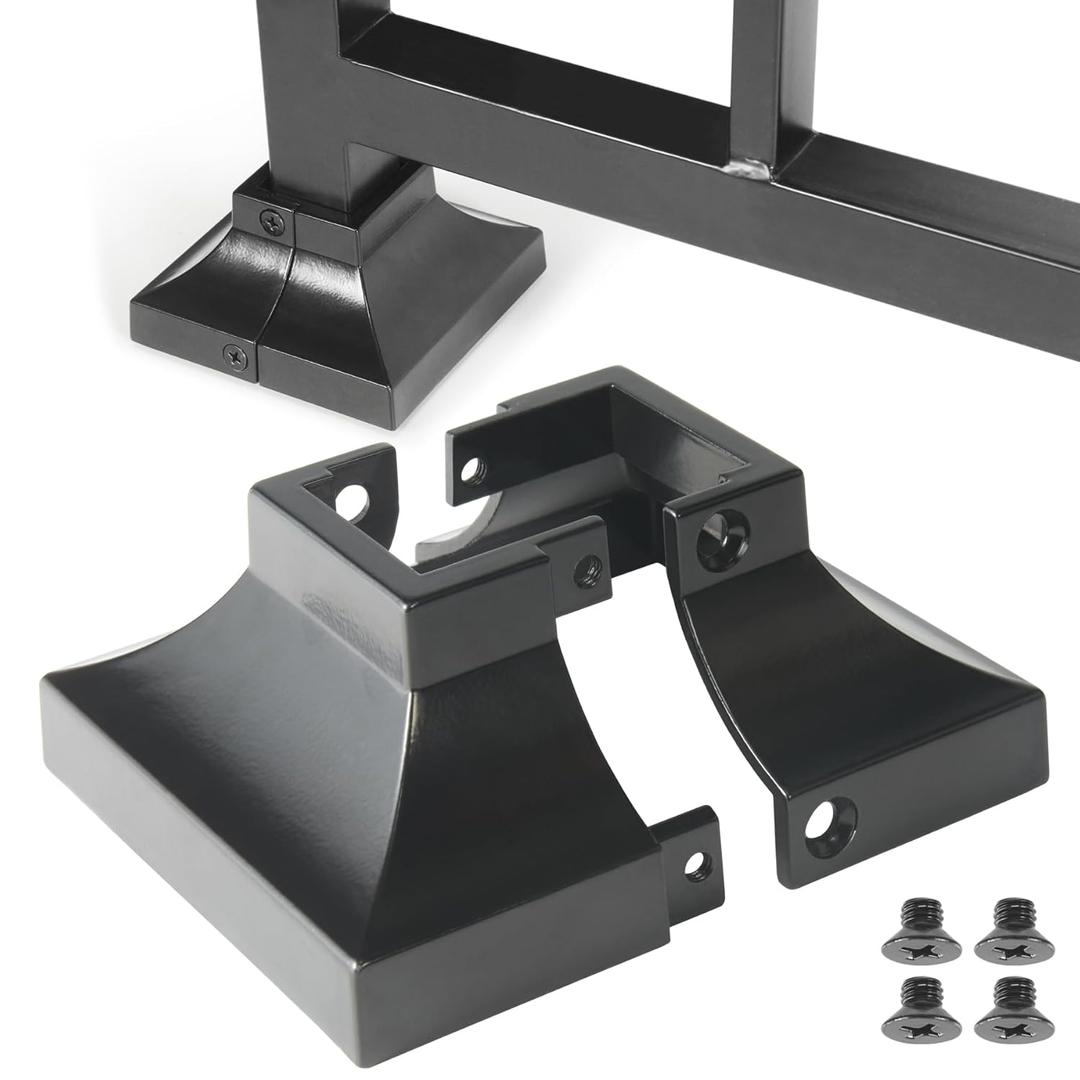 4pcs Aluminum Deck Base Covers - Post 1.25" Handrail, Skirt, Stair, Porch, Deck Railing Brackets (Black)