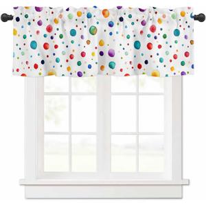 Colorful Polka Dot Valances Window Treatment Farmhouse Decor, Watercolor Color Point Rod Pocket Valance Curtains for Living Room, Bedroom, Kitchen, 54" W x 18" L - 1 Panel