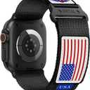 Rugged Nylon for Apple Watch Ultra 2 Band 49mm iWatch Bands 46mm 45mm 44mm 42mm Men,Soft Woven Adjustable Stars-Stripes Flag Wristbands Strap for Apple Watch Ultra Series 10/9/8/7/6/5/4/3/SE/Ultra2 (1-Color USA Flag-Black)