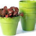 YBX 4-Inch Ceramic Plant Pots Outdoor Garden Planter Round Flower Pot with Drainage Hole Green (Pack 4)