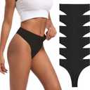 High Waisted Ribbed Cotton Thongs for Women High Cut Breathable Underwear 6-Pack Size (Black, XXL)