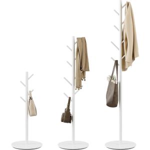Coat Rack with 8 Hooks, 3 Adjustable Heights, Modern Hall Tree, Sturdy Metal Clothes Stand with Sintered Stone Base for Entryway, Office, Bedroom, for Coats, Hats, Handbags and Scarves, White (Y(11.4" x 11.4" x 67"))