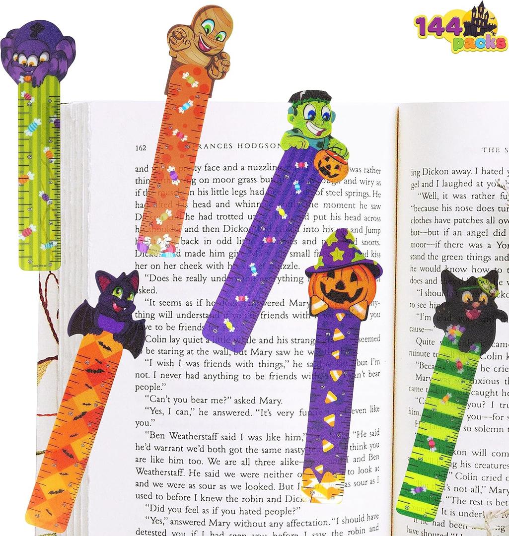 JOYIN 144 PCS Halloween Bookmark Rulers Party Favor Pack (6 Designs) with Halloween Themed Prints for Holiday Decorations, Goodies, Classroom Rewards, Goodie Bag Stuffer and Kids Trick or Treat Prizes