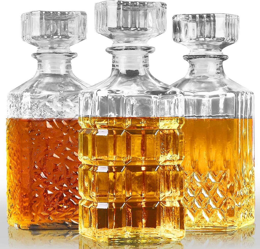 3PCS Whiskey Decanters, 33.8oz Liquor Decanter Set for Men Glass Decanters for Liquor, Bottles for Alcohol, Presents for Dad, Tequila Decanters Creative Presents for Man, Home Bar Decorations
