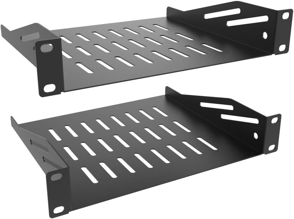 2 Pcs of 1U Server Rack Shelf Vented Cantilever Rack Tray for 10" Network Equipment Cabinet or Rack, Black (1U10IN-RackS-8IN)