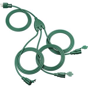 DEWENWILS 13Ft End to End Outdoor Extension Cord Multiple Outlets, Evenly Spaced 3 Outlets Plugs with Cover, 16/3 SJTW Weatherproof Wire for Outdoor String Lights and Holiday Decorations, 1 Pack (Green)