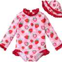 Baby Girl UPF 50+ Swimsuit Long-Sleeve Quick-Dry Bathing Suit | Rash Guard with Hat One Piece Swimwear for 3-24M