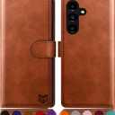 SUANPOT for Samsung Galaxy S24 5G Wallet case with RFID Blocking Credit Card Holder,Flip Book PU Leather Protective Cover Women Men for Samsung S24 Phone case Light Brown
