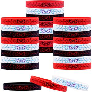24Pcs Spider Silicone Wristbands Bracelets hero Spider Party Decorations Supplies for Spider Theme Boys Girl Birthday Party Favors (Black Red and White)