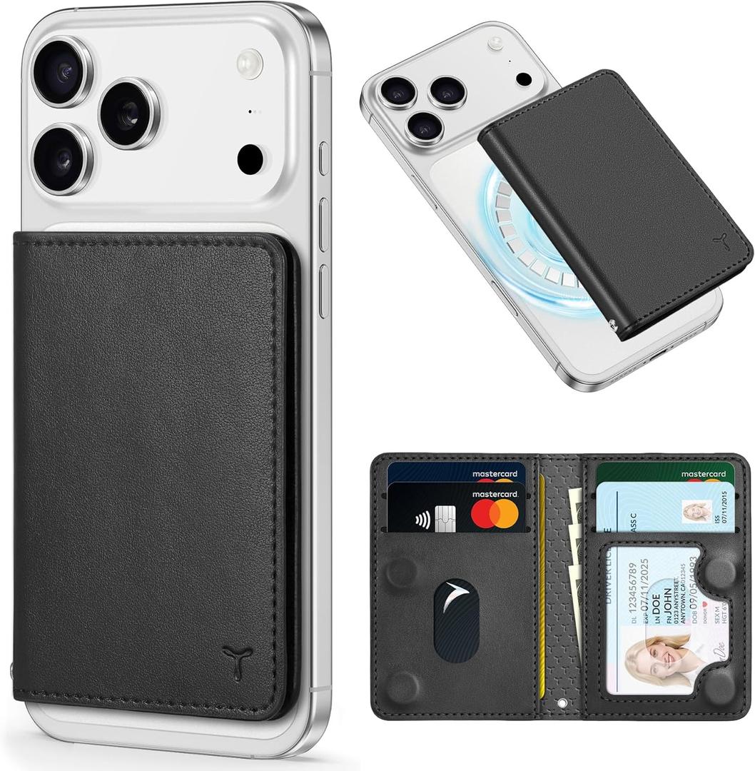 TUCCH for Magsafe Wallet with 6 Card Holders, RFID Blocking [Clear ID Window] PU Leather Men Women Folio Magnetic Phone Wallet for iPhone 17/16/15/14/13/12/Plus/Air/Pro/Pro Max Series, Black