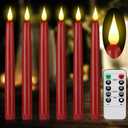 Flameless Taper Candles with Remote Control,6pack Dripless Plastic LED Candles, Flickering Battery Operated,9.2'Classic Tall Candle for Wedding, Party, Halloween, Christmas, Home Decor (Red)