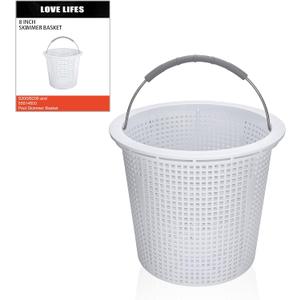 8 Inch Pool Skimmer Basket Compatible with Pentair 85014500 and S200/B200, Built-in Weight, Stainless Steel Handle with Rubber Grip