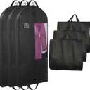 Garment Bags for Hanging Clothes and Travel with 4" Gusseted, Suit Cover for Clothes,Coats,Suit,Jackets,Dress,Shirts,Skirt. (Black-50"-3pcs-Double zipper-Thickened 80G Non-woven Fabric)