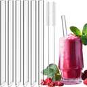 NiHome 6-Pack 9" Length Clear Glass Reusable Straws for Boba, Smoothies, 14mm (0.55) Extra-Wide Transparent Drinking Straws for Bubble Tea, Juices, Slushies, Easy to Clean with 2 Brushes