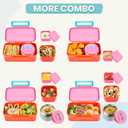 PIQUEBAR Kids Lunch Box with 8oz Thermo, Leakproof Bento Box with Insulated Bag, Kids Insulated Water Bottle with Straw, Food Lunch Container for Back to School Girls, Pink