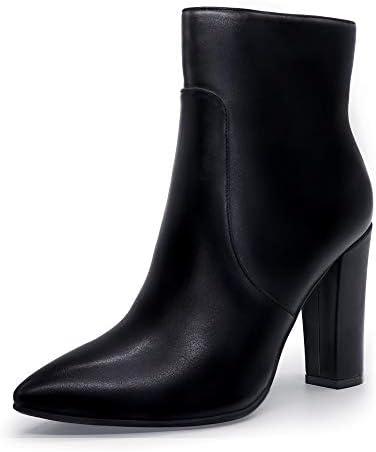 IDIFU Women's Fashion Ankle Boots Comfy Pointed Toe High Heels Side Zipper Booties 7