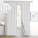 IVAPUPU Linen Pinch Pleated Blackout Curtains for Bedroom - Full Black Out White Curtains 90 Inch 2 Panels Set for Living Room Darkening Thermal Window Curtain Drapes with 16pc Hooks