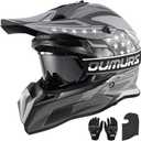 DOT Adult Dirt Bike Helmet with Goggles Gloves & Mask Adjustable Sun Visor Motorcycle Adult ATV Helmet Off-Road Motocross Downhill Moped MX BMX for Unisex Adult-188-Black Star, L