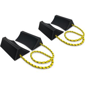 ROBLOCK Upgrade Wheel Chocks for Lightweight Travel Trailer Light Truck Car Tractor, Sturdy Simple Easy to use,Tires Light Block Stopper Chock with Nylon Rope Yellow Reflective Tape (4pack)