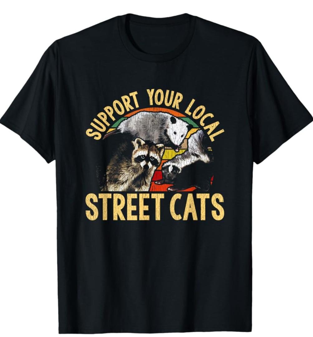 Support Local Street Cats! Raccon, Skunk T-Shirt Size XL