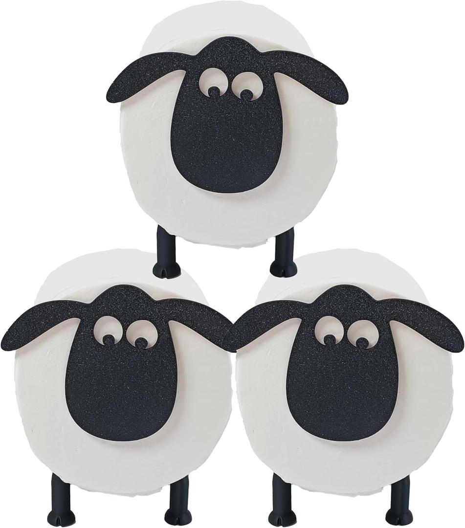 3PCS Sheep Toilet Roll Holder, Sheep-Shaped Toilet Paper Holder - Cute Lamb Design, No-Drill Standing Tissue Storage Rack for Bathroom, Living Room, Office Decoration