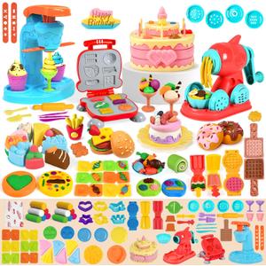 70 PCS 4 in 1 Dough Sets for Kids Ages 3-4-8, Art Crafts Dough Tools Kit, Ice Cream Playset Noodle Hamburger Cake Maker Machine, Kitchen Creations Food Play Toys Toddlers Boy Girl
