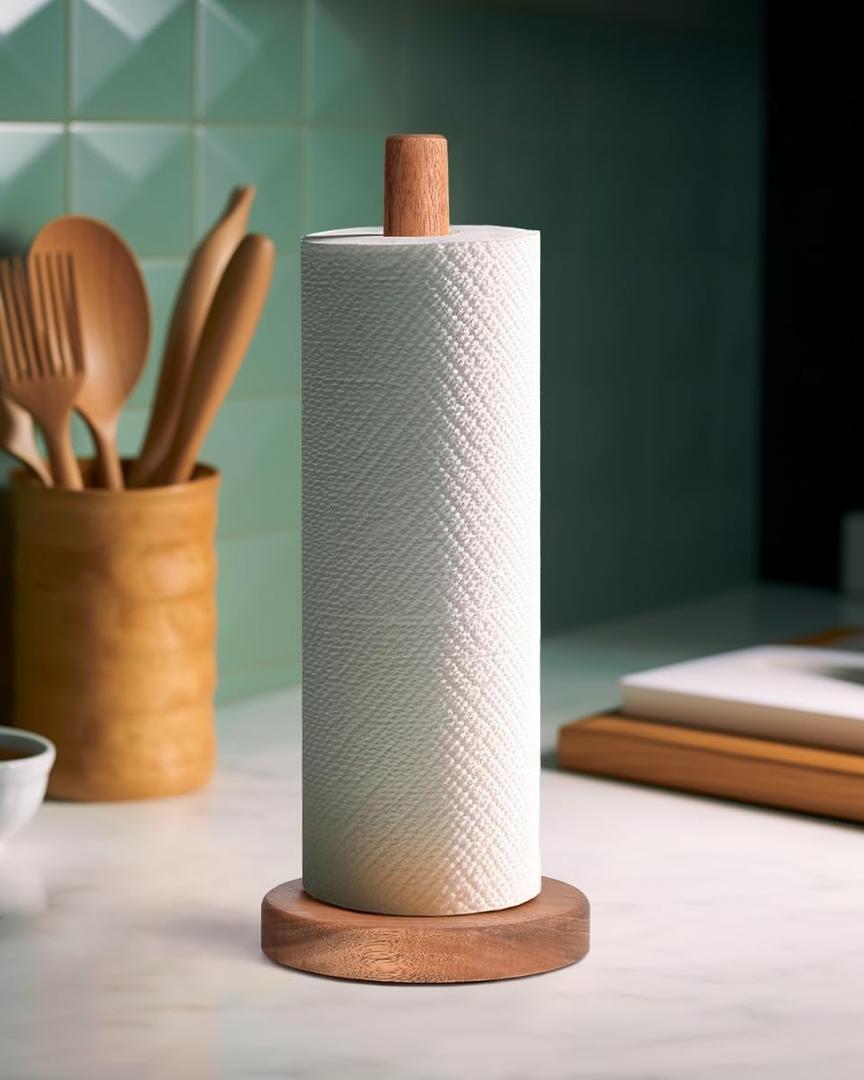 Acacia Wood Paper Towel Holder Stand Wooden Kitchen Paper Towel Holder Countertop, PTHA, Freestanding Roll Holder for Kitchen & Bathroom & Farmhouse, Standard