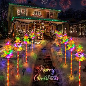 30.7'' Larger Christmas Decorations Outdoor Solar Pathway Lights, 3Packs Solar Christmas Trees with Colour 51LEDS, Xmas Tree Candy Cane Stake Lights Outside for Garden Porch Path Yard Decor