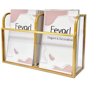 Feyarl Gold Glass Vertical Business Card Holder Business Card Display Stand Clear Business Name Card Organizer Storage for Office Meeting Desktop Countertop (2 slots)