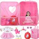 Wettarn 18 Inch Doll Carrier Set with Clothes and Accessories Including Doll Travel Bag, Dress, Shoes, Sunglasses, Backpack and Unicorn for Unicorn Birthday Gift (Cute,Red) (As Pictures Show)