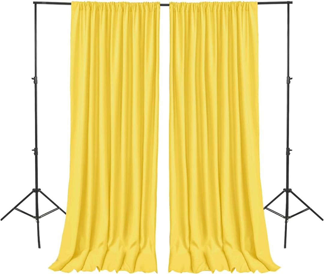 Hiasan Yellow Backdrop Curtains for Parties, Polyester Photography Backdrop Drapes for Family Gatherings, Wedding Decorations, 5ftx10ft, Set of 2 Panels