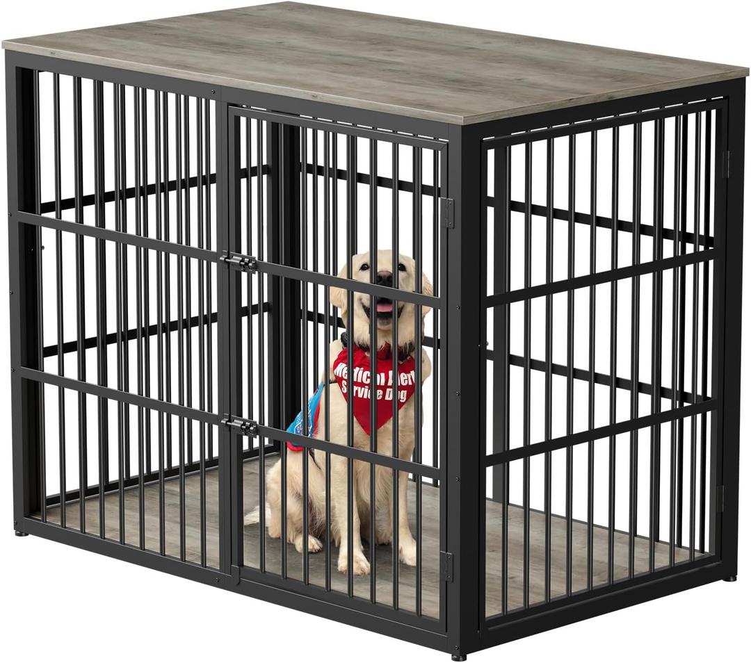 Lyromix 48'' XXL Dog Crate Furniture with 3 Doors, Wooden Crate End Table Heavy Duty Indoor Combination Cage for Medium to Large Dogs, Multiple Units Can be Combined, Grey (XXL(47.24''29.13''37.6''), Ancient gray)