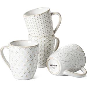 LE TAUCI Espresso Cups 6 oz, Ceramic Demitasse Cup, Small Coffee Mugs for Double Shot, Latte, Cappuccino, Lungo, Kids Mugs With Handle, Suit For Housewarming - 2.7 inch, Set of 4, Arctic White, Full:6 oz