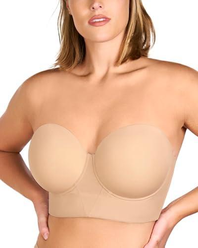 HSIA Strapless Bras for Women, Longline Corset for Large Bust Plus Size Supportive Bustier Minimizer Convertible Bandeau 36DD