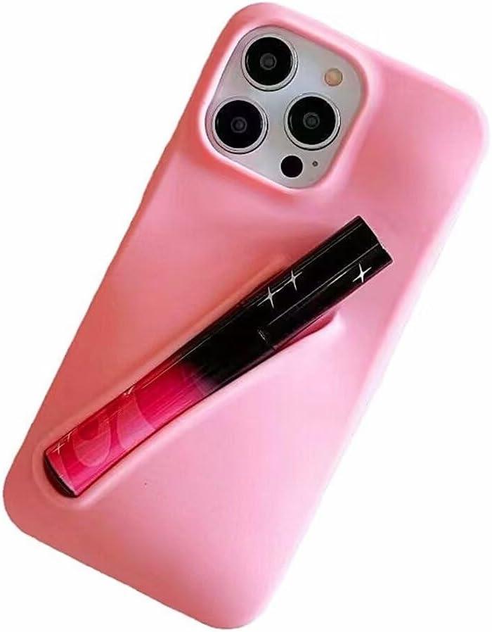 Lip Gloss Holder Case for iPhone 15 Plus, Lipgloss Case Lipstick Lip Glaze Designed Stylish Silicone Women Girls Funny Case for iPhone 15 Plus 6.7 inch 2023 (Pink)