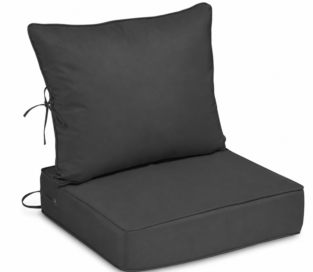 22x22 Outdoor Chair Cushions, Waterproof Deep Seat Cushions for Patio Furniture with Removable Cover, Fade Resistant 4'' Outdoor Seat Cushion w/Ties&Handle for Sofa Loveseat, Black, 1 Set