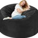 Homguava 4 FT Bean Bag Chair: 4' Bean Bags with Memory Foam Filled, Large Beanbag Chairs Soft Sofa with Dutch Velvet Cover-Black, 4FT-44"x44"x24"