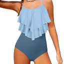 Tomolant Girls Swimsuit, Teen Swimsuits for Girls 12-14 Color Block One Piece Bathing Suit 2-Tiered Ruffle Bathing Suit with Chest Pad Adjustable Straps Swimwear 13-14 Y
