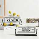 Kitchen Open Closed Sign, Rotating Tabletop Decor with Embossed Metal, 12 Inch Double Sided Freestanding Sign for Countertop, Modern Home Kitchen Cafe Decor, Black and White